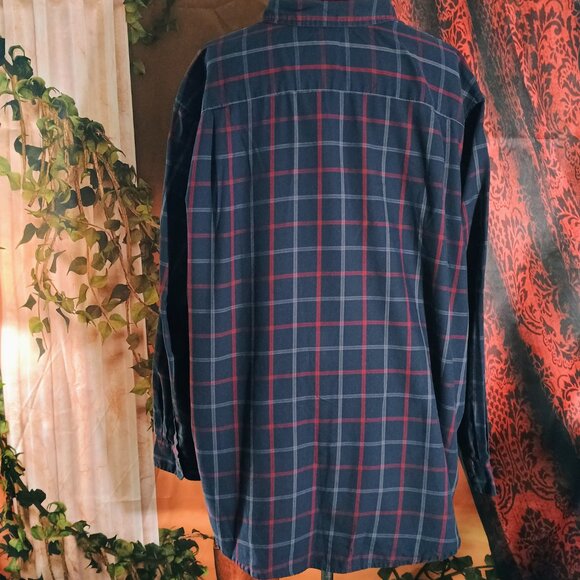VGUC: George Sze 3XL Navy & Red Plaid Classic Button-Down Flannel Shirt - Picture 2 of 4